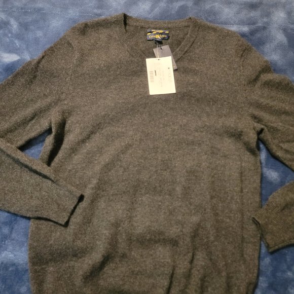 NWT Men's Club Room V-neck Cashmere sweater, Charcoal Grey, S - Picture 1 of 7